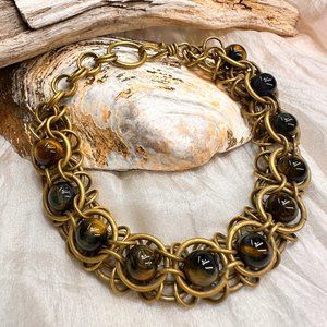 Blue Tiger Eye Brass Bracelet